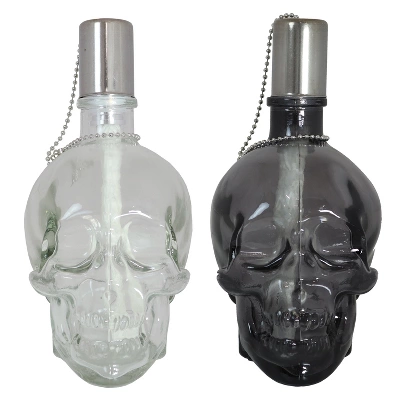 Sunnydaze Decor Sunnydaze Grinning Skull Glass Tabletop Torches - Clear And Black 6 Sunnydaze Decor Sunnydaze Grinning Skull Glass Tabletop Torches - Clear And Black - Image 6