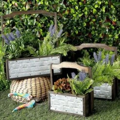 Farmlyn Creek 3 Packs Galvanized Metal Planter Box With Handle For Garden And Farmhouse Décor, 3 Sizes