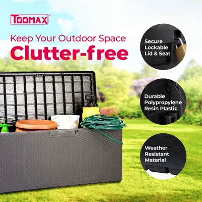 Toomax Portofino Weather Resistant Heavy Duty 90 Gal Novel Resin Outdoor Storage Deck Box With Lockable Lid & 450 Lb Weight Capacity - Gray (Z175E097) 1 Toomax Portofino Weather Resistant Heavy Duty 90 Gal Novel Resin Outdoor Storage Deck Box With Lockable Lid & 450 Lb Weight Capacity - Gray (Z175E097)