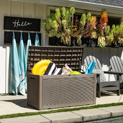 Sunnydaze Decor Sunnydaze Outdoor Deck And Patio Storage Box With Rattan Design - 100 Gal. 2 Sunnydaze Decor Sunnydaze Outdoor Deck And Patio Storage Box With Rattan Design - 100 Gal. - Image 2