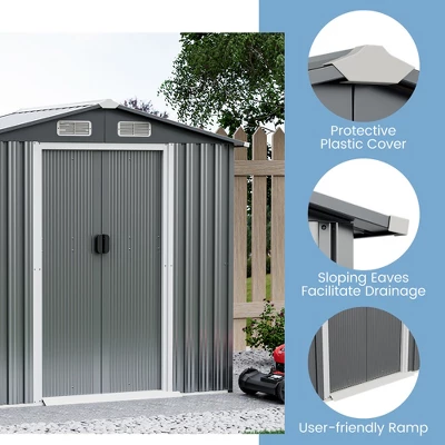 Costway 6 X 4 FT Outdoor Storage Shed Galvanized Steel Shed With Lockable Sliding Doors 3 Costway 6 X 4 FT Outdoor Storage Shed Galvanized Steel Shed With Lockable Sliding Doors - Image 3