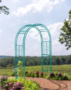 Evergreen Montebello Iron Garden Arbor, Coastal Blue- 53 X 84 X 23 Inches Fade And Weather Resistant Outdoor Decor