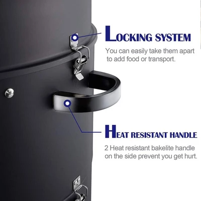 Realcool 20 Inch Vertical Heavy Duty Steel Round Charcoal Outdoor BBQ Smoker Grill With Bottom Air Vent And Latch Locking System, Black 4 Realcool 20 Inch Vertical Heavy Duty Steel Round Charcoal Outdoor BBQ Smoker Grill With Bottom Air Vent And Latch Locking System, Black - Image 4