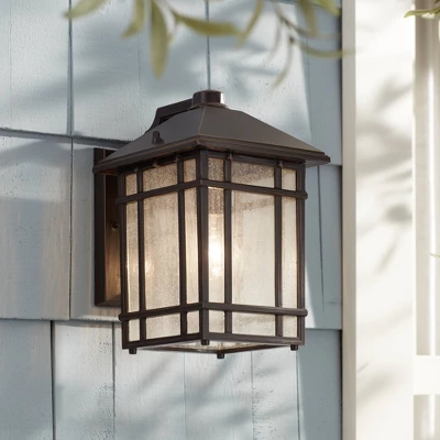 Kathy Ireland Sierra Craftsman Mission Outdoor Wall Light Fixture Rubbed Bronze 11" High Frosted Seeded Glass Panels For Post Exterior Barn Deck House 1 Kathy Ireland Sierra Craftsman Mission Outdoor Wall Light Fixture Rubbed Bronze 11" High Frosted Seeded Glass Panels For Post Exterior Barn Deck House