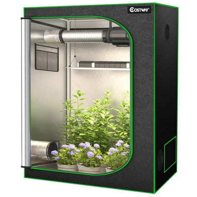Costway 48''x24''x60'' Mylar Hydroponic Grow Tent W/Observation Window & Floor Tray GrayBlack 9 Costway 48''x24''x60'' Mylar Hydroponic Grow Tent W/Observation Window & Floor Tray GrayBlack - Image 9