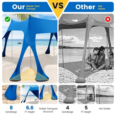 Costway 10 X 10 FT Beach Sunshade Canopy UPF50+ With Carry Bag &8 Sandbags &3 Shovels 5 Costway 10 X 10 FT Beach Sunshade Canopy UPF50+ With Carry Bag &8 Sandbags &3 Shovels - Image 5