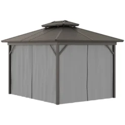 Outsunny 10' X 12' Metal Hardtop Gazebo With Mesh Sidewalls & Curtains, Double Roof Pavilion For Patio, Backyard, Deck, Porch, Gray -Sunnydaze Decor Store GUEST f1f67e06 d82b 47b8 83fe e3d4c7e1ac21