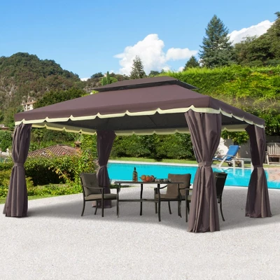 Outsunny 10' X 13' Patio Gazebo, 2-Tier Polyester Roof, Vented Canopy, Mesh, Portable Aluminum Frame For Outdoor 2 Outsunny 10' X 13' Patio Gazebo, 2-Tier Polyester Roof, Vented Canopy, Mesh, Portable Aluminum Frame For Outdoor - Image 2