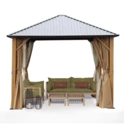 Aoodor Wood Grain Aluminum Gazebo Hardtop Black Steel Roof With Curtain&Netting 14 Aoodor Wood Grain Aluminum Gazebo Hardtop Black Steel Roof With Curtain&Netting -Sunnydaze Decor Store GUEST f48a7f46 431d 40b4 a481 08f853627b19