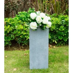 24" X 11" Rectangular Kante Lightweight Modern Tall Outdoor Planter Slate Gray - Rosemead Home & Garden, Inc.