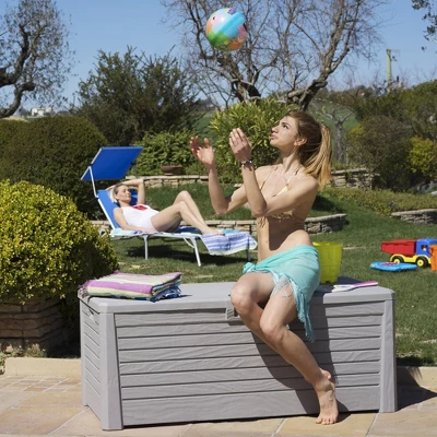 Toomax Florida UV Resistant Lockable Deck Storage Box Bench For Outdoor Pool Patio Garden Furniture & Indoor Toy Bin Container, 145 Gallon (Warm Grey) 3 Toomax Florida UV Resistant Lockable Deck Storage Box Bench For Outdoor Pool Patio Garden Furniture & Indoor Toy Bin Container, 145 Gallon (Warm Grey) - Image 3