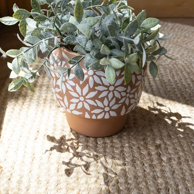White Floral Terracotta Planter By Foreside Home & Garden 1 White Floral Terracotta Planter By Foreside Home & Garden