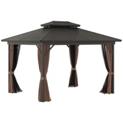 Outsunny Outdoor Hardtop Gazebo Galvanized Steel Canopy With Aluminum Frame Double Vented Roof Pergola With Netting And Curtains For Patios, Gardens, Lawns, Dark Brown 12 Outsunny Outdoor Hardtop Gazebo Galvanized Steel Canopy With Aluminum Frame Double Vented Roof Pergola With Netting And Curtains For Patios, Gardens, Lawns, Dark Brown -Sunnydaze Decor Store GUEST f5d8f6ee 023a 4a2b b6e3 0f4bb45ce72a
