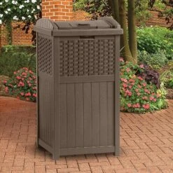 Suncast Trash Hideaway Resin Wicker Style Garbage Bin & 99 Gallon Deck Box, Java -Sunnydaze Decor Store GUEST f7c19a5f 15fe 46c6 85b8 27dde14d93d1