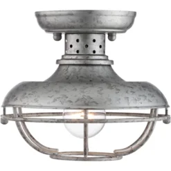 Franklin Iron Works Rustic Farmhouse Semi Flush Mount Outdoor Ceiling Light Fixture Galvanized Cage 8 1/2" White Glass Damp Rated For Exterior Barn -Sunnydaze Decor Store GUEST f7dbc995 287e 44c2 a058 452cd2fd792f