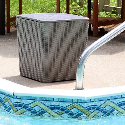 Sunnydaze Decor Sunnydaze Rattan Design Outdoor Side Table With Storage - 11.5-Gal. 1 Sunnydaze Decor Sunnydaze Rattan Design Outdoor Side Table With Storage - 11.5-Gal.