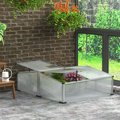 Outsunny Aluminum Cold Frame Greenhouse, Portable Mini Greenhouse With Independent Opening Tops For Flowers, Vegetables, Herbs, 47" X 39" X 16" 1 Outsunny Aluminum Cold Frame Greenhouse, Portable Mini Greenhouse With Independent Opening Tops For Flowers, Vegetables, Herbs, 47" X 39" X 16"