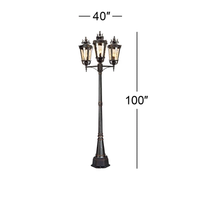 John Timberland Mediterranean Outdoor Post Light Street Lantern 3 Light Veranda Bronze 100" Clear Hammered Glass For Exterior Yard 4 John Timberland Mediterranean Outdoor Post Light Street Lantern 3 Light Veranda Bronze 100" Clear Hammered Glass For Exterior Yard - Image 4
