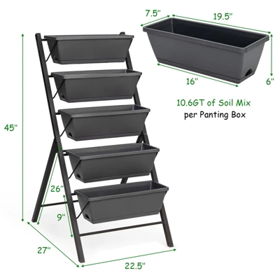 Tangkula Outdoor 5-Tier Planter 4 FT Vertical Elevated Raised Garden Bed Planter Box Kit For Backyard Patio 8 Tangkula Outdoor 5-Tier Planter 4 FT Vertical Elevated Raised Garden Bed Planter Box Kit For Backyard Patio - Image 8