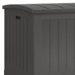 Suncast Decorative Lockable Large 200-Gallon 58" X 32" Plastic Deck Storage Box For Garden Supplies And Yard Accessories, Gray