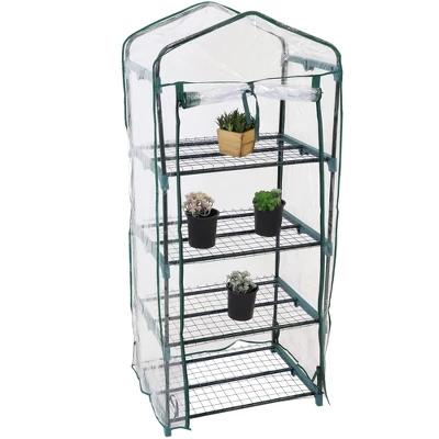 Sunnydaze Decor Sunnydaze Outdoor Portable Growing Rack 4-Tier Greenhouse With Roll-Up Door - 4 Shelves - Clear 9 Sunnydaze Decor Sunnydaze Outdoor Portable Growing Rack 4-Tier Greenhouse With Roll-Up Door - 4 Shelves - Clear - Image 9