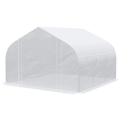 Outsunny 12' X 10' X 7' Walk-in Outdoor Tunnel Greenhouse, PE Cover, Steel Frame, Roll-Up Zipper Door & 6 Windows For Tropical Plants, White 3 Outsunny 12' X 10' X 7' Walk-in Outdoor Tunnel Greenhouse, PE Cover, Steel Frame, Roll-Up Zipper Door & 6 Windows For Tropical Plants, White - Image 3