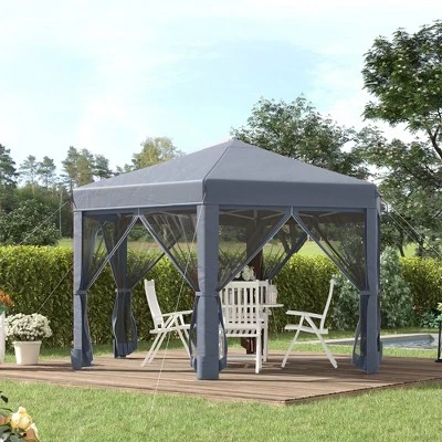 Outsunny 13' X 13' Heavy Duty Pop Up Canopy With Hexagonal Shape, 6 Mesh Sidewall Netting, 3-Level Adjustable Height And Strong Steel Frame 1 Outsunny 13' X 13' Heavy Duty Pop Up Canopy With Hexagonal Shape, 6 Mesh Sidewall Netting, 3-Level Adjustable Height And Strong Steel Frame