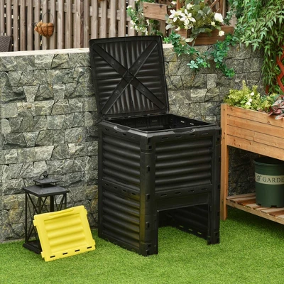 Outsunny Garden Compost Bin 80 Gallon Outdoor Large Capacity Composter Fast Create Fertile Soil Aerating Box, Easy Assembly 2 Outsunny Garden Compost Bin 80 Gallon Outdoor Large Capacity Composter Fast Create Fertile Soil Aerating Box, Easy Assembly - Image 2