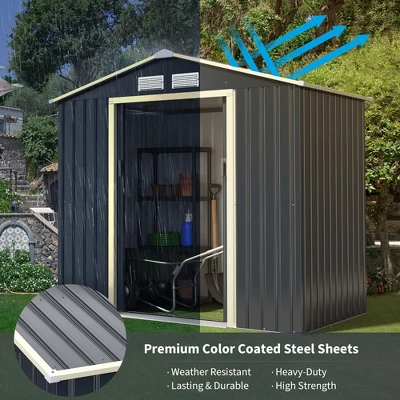 Costway Metal Storage Shed For Garden And Tools W/Sliding Double Lockable Doors 6 Costway Metal Storage Shed For Garden And Tools W/Sliding Double Lockable Doors - Image 6
