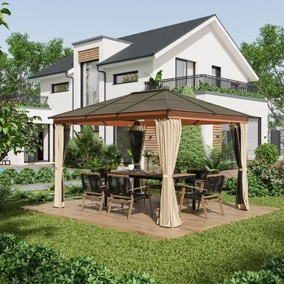 Outsunny 10' X 12' Hardtop Polycarbonate Gazebo Canopy, Aluminum Frame Pergola With Top Vent, Netting & Sidewalls For Garden, Patio, Khaki 1 Outsunny 10' X 12' Hardtop Polycarbonate Gazebo Canopy, Aluminum Frame Pergola With Top Vent, Netting & Sidewalls For Garden, Patio, Khaki