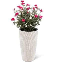 Weave Self-Watering Round Tall Planter, 12-1/2 Inch