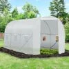 Outsunny 15' X 7' X 7' Walk-In Tunnel Greenhouse, Large Garden Hot House Kit With 6 Roll-up Windows & Roll Up Door, Steel Frame, White