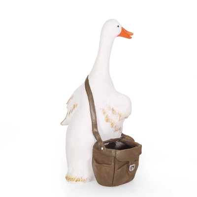 Christopher Knight Home 16" Wide Farnum Concrete Outdoor Novelty Goose Planter White/Brown 2 Christopher Knight Home 16" Wide Farnum Concrete Outdoor Novelty Goose Planter White/Brown - Image 2