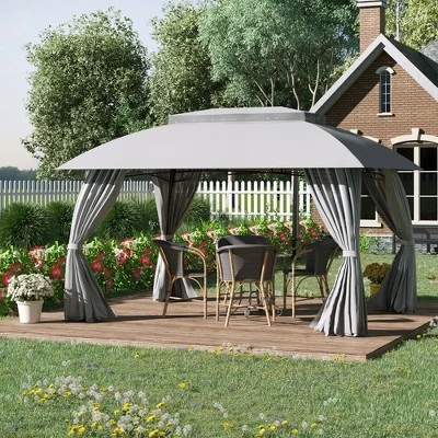 Outsunny 13' X 10' Patio Gazebo Outdoor Canopy Shelter With Sidewalls, Double Vented Roof, Steel Frame For Garden, Lawn, Backyard And Deck 2 Outsunny 13' X 10' Patio Gazebo Outdoor Canopy Shelter With Sidewalls, Double Vented Roof, Steel Frame For Garden, Lawn, Backyard And Deck - Image 2